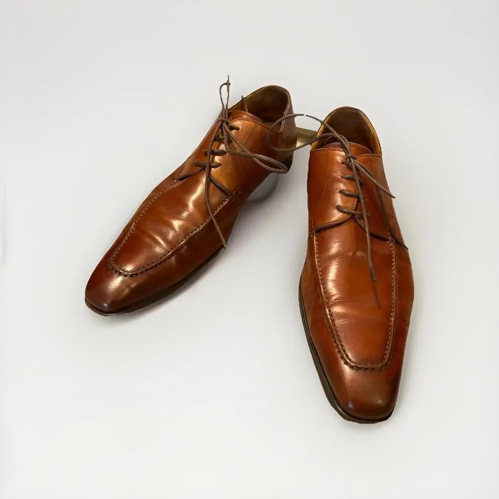 MAGNANNI MENS OXFORD CHILI BROWN DRESS SHOES SIZE 14M MADE SPAIN RP~$400+